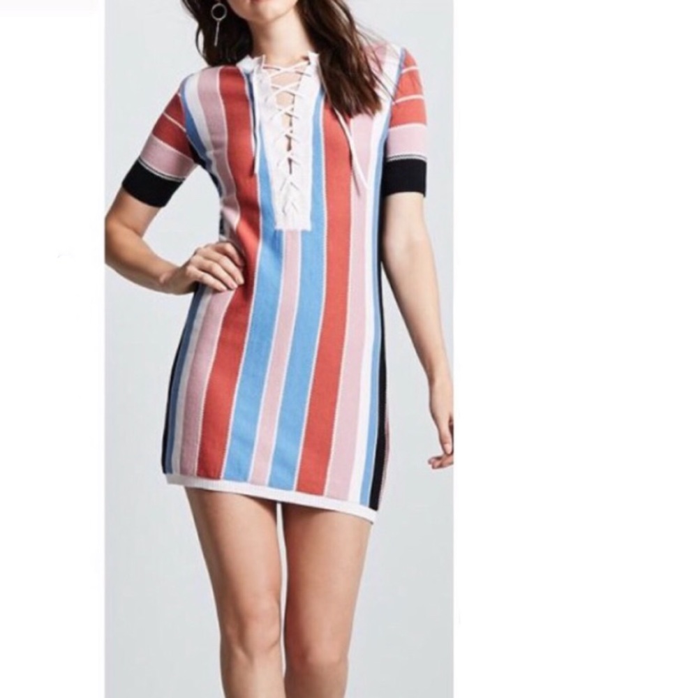 Forever 21 Knit Lace Up Dress Retro 70s Stripes